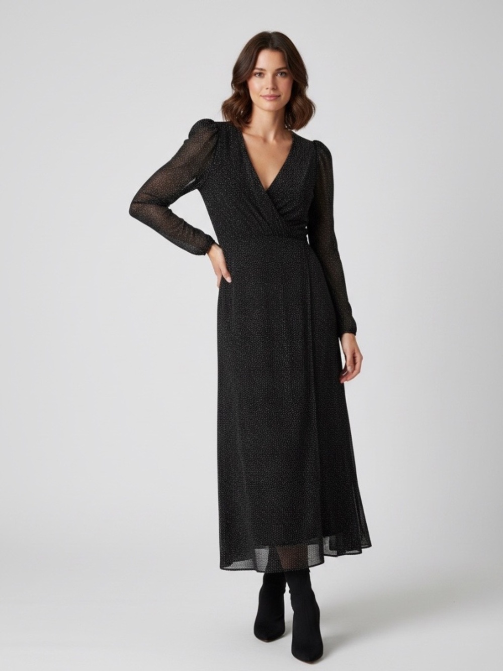 Ba&sh Black & White Polka Dotted Silk Blend V-Neck Maxi Dress Size Small